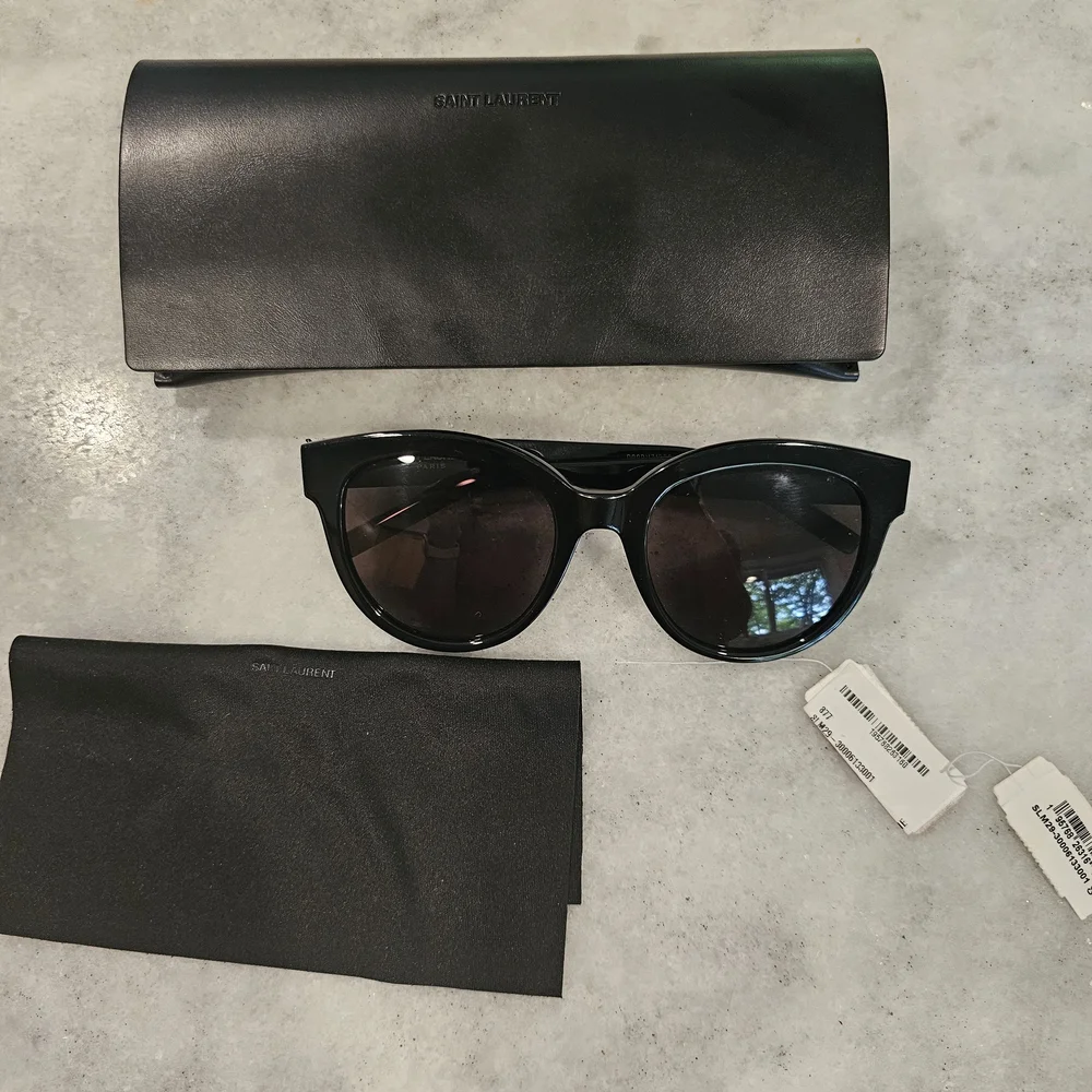 Saint Laurent Black Sunglasses with Gold Accent Cat Eye - Picture 2 of 10